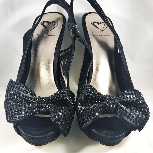 Steve Madden Black Satin Slingback Peep-toe Pumps - Picture 5 of 8